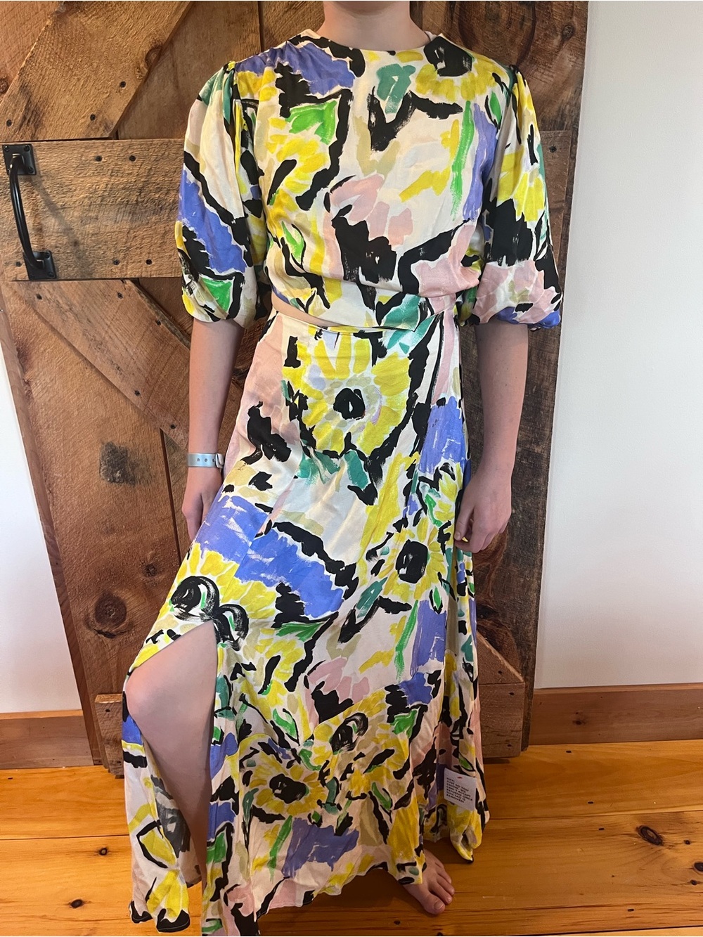Floral ASOS Abstract Print Puff-Sleeve Maxi Dress - Multicolor